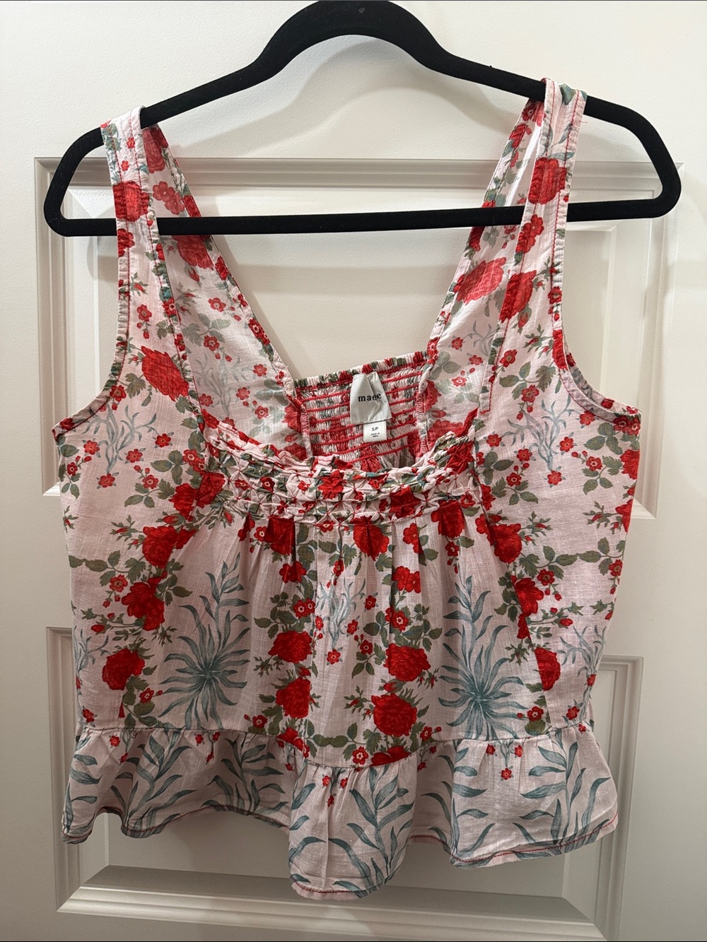 Maeve Pink Tank Top with Red Floral Print
